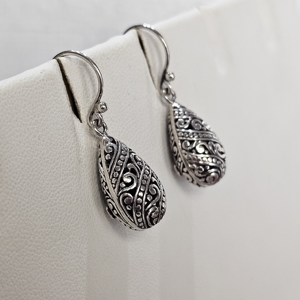 ATI Teardrop 925 Silver Filigree Drop Earrings Bali - Picture 3 of 16